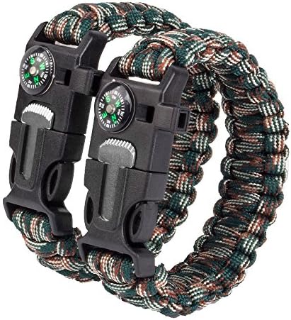 Ruipoo 2PCS Survival Bracelet with Embedded Compass ,Fire Starter, Emergency Knife , Whistle Emergency Bracelets for Hiking Camping Emergency More