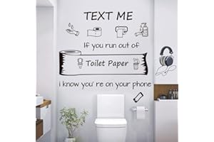 FLENLOW Bathroom Wall Decals Sticker Quote Text Me If You Run Out of Toilet Paper Wall Decor Vinyl Wall Sticker for Bathroom Restroom Toilet Art Home Decoration Home Décor Wall Decoration