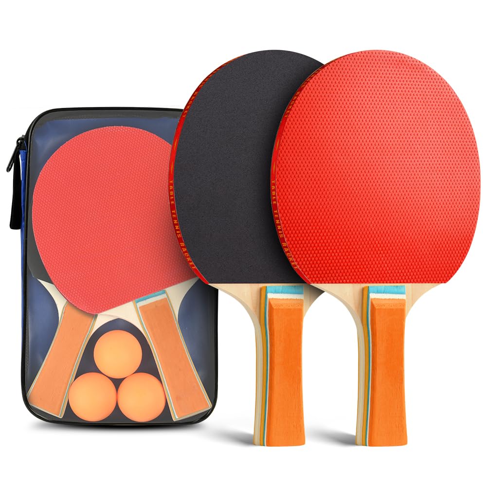 Flintronic Table Tennis Bats, Wooden Table Tennis Set | Portable Table Tennis Set, 2 Table Tennis Bats, 3 Ping Pong Balls & Carry Bag, for Outdoor/Indoor Daily Practice &Competitions