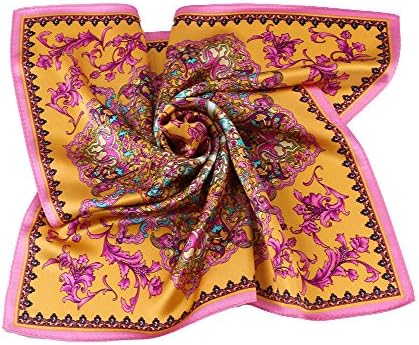 Grace Scarves 100% Silk Scarf, Petite Square, Charmeuse, Eternal Paradise, Gold & Rose