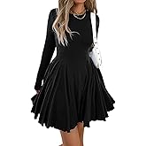 Mieazom Women’s Long Sleeve Casual Swing Dress – A-Line Fit and Flare Skater Dress, Stretchy Mini Dress for Fall Winter