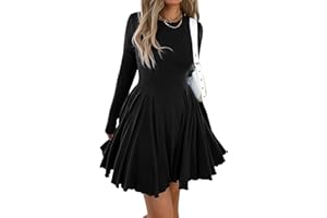 Mieazom Women’s Long Sleeve Casual Swing Dress – A-Line Fit and Flare Skater Dress, Stretchy Mini Dress for Fall Winter