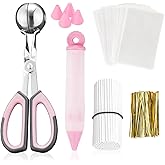 Cake Pop Kit, Including 100 Cake Pop Sticks and Wrappers, 100 Twist Ties, 1 Cake Pop Scooper and Decorating Pen, Cake Pops Making Tools for Lollipop, Candies, Chocolates and Cookies-pink