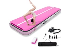 RAYOCON Inflatable Gymnastics Mat 10ft/13ft/16ft/20ft L x3.3ft W x8" Thick Non-Slip Air tumbling Track Mat for Home & Outdoor Training | Includes Pump & Carry Bag – Durable & Safe for Kid & Adult