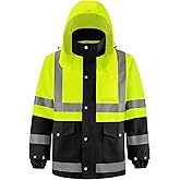 iCreek Reflective High Visibility Safety Jacket,Safety Rain Jacket with Hood,Lightweight Workwear for Outdoor Construction
