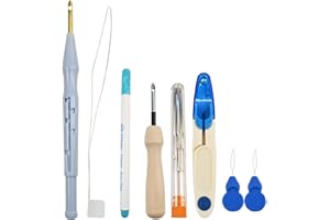 YOQUARE 16 PCS Punch Needle Kits Adjustable Rug Yarn Punch Needle Wooden Handle Embroidery Pen Needle Threader Punch Needle Cloth for Embroidery Floss Cross Stitching Beginner