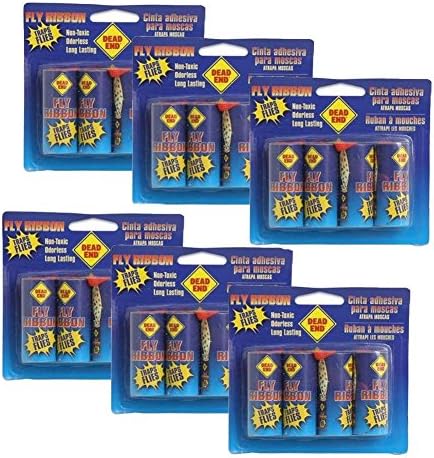 Dead End Fly Ribbon Non-toxic, Odorless, Long Lasting, 4 Ribbons (6 Pack)