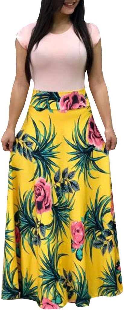 YKARITIANNA Women Summer Short Sleeve Floral Printed Sundress Casual Swing Dress Maxi Dress