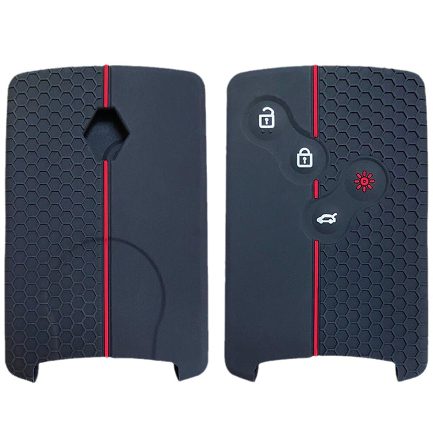 HooRLZ Key Fob Cover Compatible with Renault Clio Scenic Megane Duster Sandero Captur Twingo Koleos, 4 Button TPU Renault Clio Key Cover, Renault Captur Key Case Cover Silicone (Black&Red)