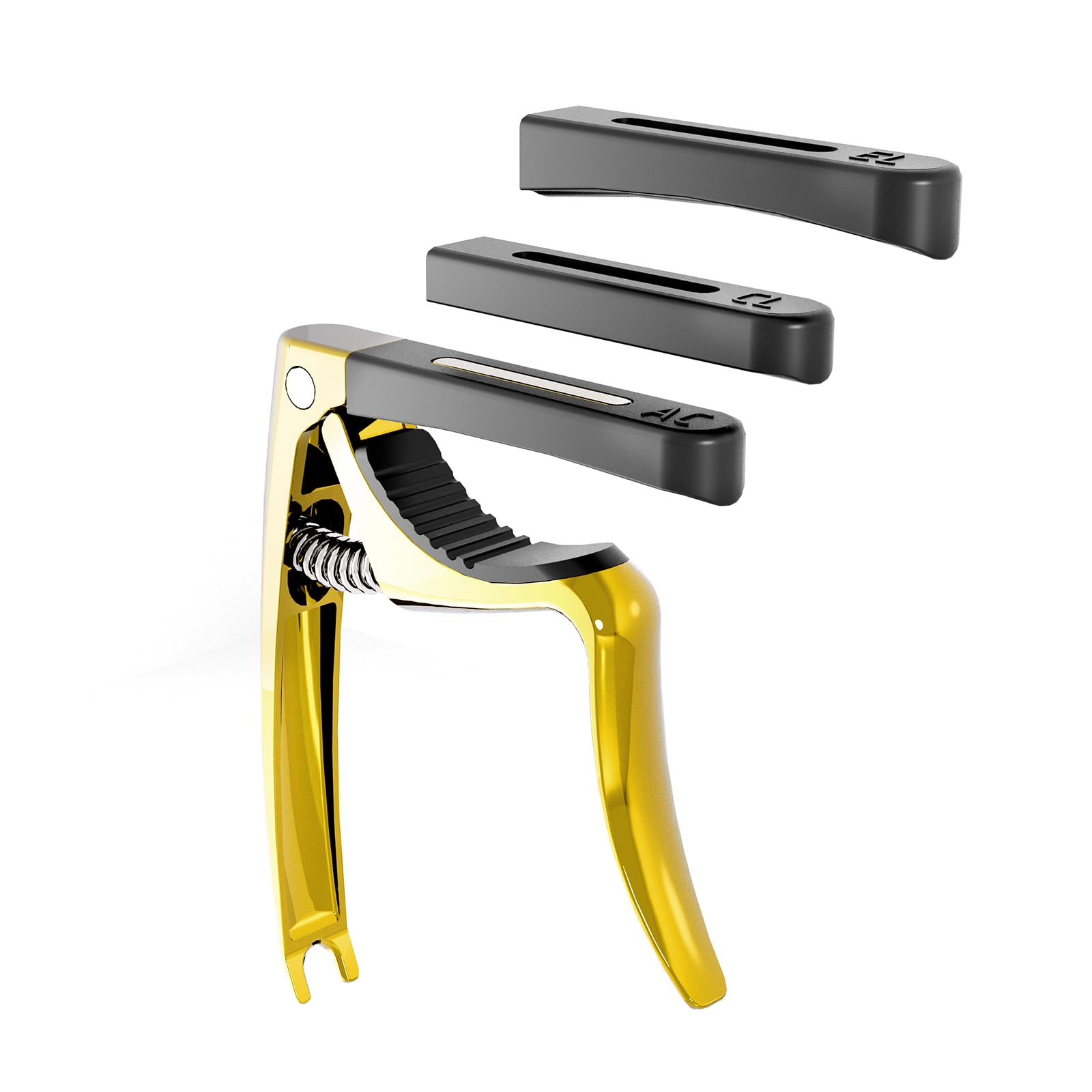 Linrax C3 Guitar Capo, 4 in 1 Guitar Capo with Bridge Pin Puller, Capos for Guitar Bass Ukulele Banjo Mandolin, 3 Silicone Heads, Guitar Accessories, Gold