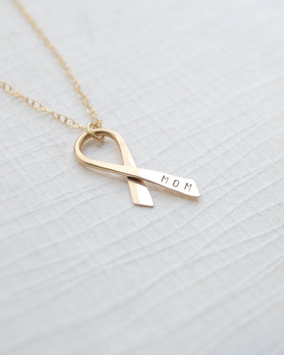 Personalized Cancer Ribbon Necklace Engraved Breast