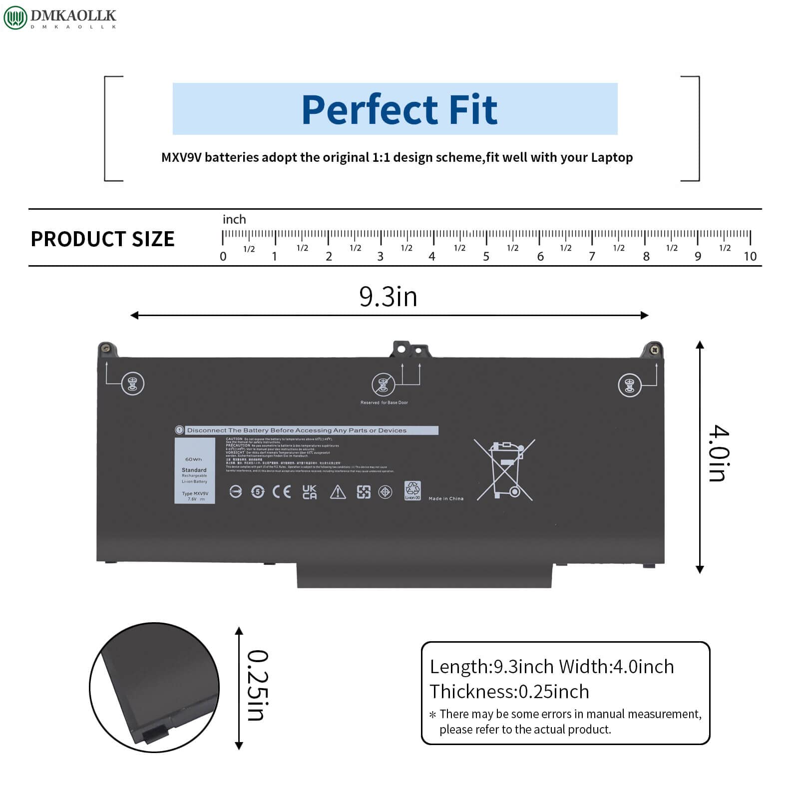 MXV9V Batterie Pour Ordinateur Portable Dell Latitude 5300 5310 7300 7400 E5300 E5310 E7300 E7400 Serie,Latitude 5300 5310 2-en-1, Pour Dell Inspiron 7300/7306 2-in-1 Black Série 5 C2M 82 9MX P96G
