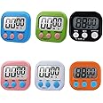 6 Pack Digital Kitchen Timer, Magnetic Kitchen Timer, Big Digits Loud Alarm Magnetic Back Count Up Countdown Timer with ON/Of