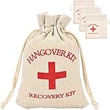 Maxdot 20 Packs Cotton Muslin Wedding Party Favor Bags Red Cross Bachelorette Hangover Kit Bags Recovery Kit Bags Survival Kit Bags Drawstring Bag, 6 x 3.9 Inches