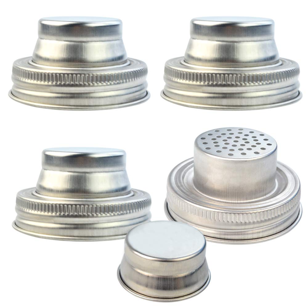 Photo 1 of obmwang 4 Pack of Stainless Steel Mason Jar Shaker Lids Caps for Cocktail,Dredge Flour,Mix Spices,Sugar, Salt, Peppers and More or Shake Drinks Cocktail-Fits Any Regular Mouth Mason Jar Canning Jar