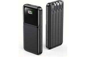 RONEGN Power Bank Portable Charger with Built in Cable 10000mAh USB C Fast Charging Travel Essential Battery Pack for iPhone iPad Samsung Android etc