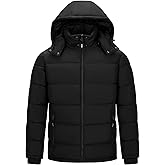Outdoor Ventures Men's Lightweight Puffer Jacket Detachable Hood Insulated Winter Coat Water Resistant Warm Puffy Windbreaker