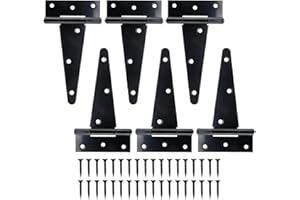 Yaegoo 6PCS T Strap Heavy Duty Shed Door Hinges, Barn Door Gate T Hinges Black Wrought Hardware Iron Rustproof with Mounting 
