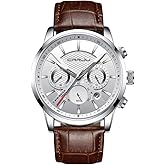CRRJU Men's Business Casual Chronograph Quartz Waterproof Wristwatch Black Leather Strap