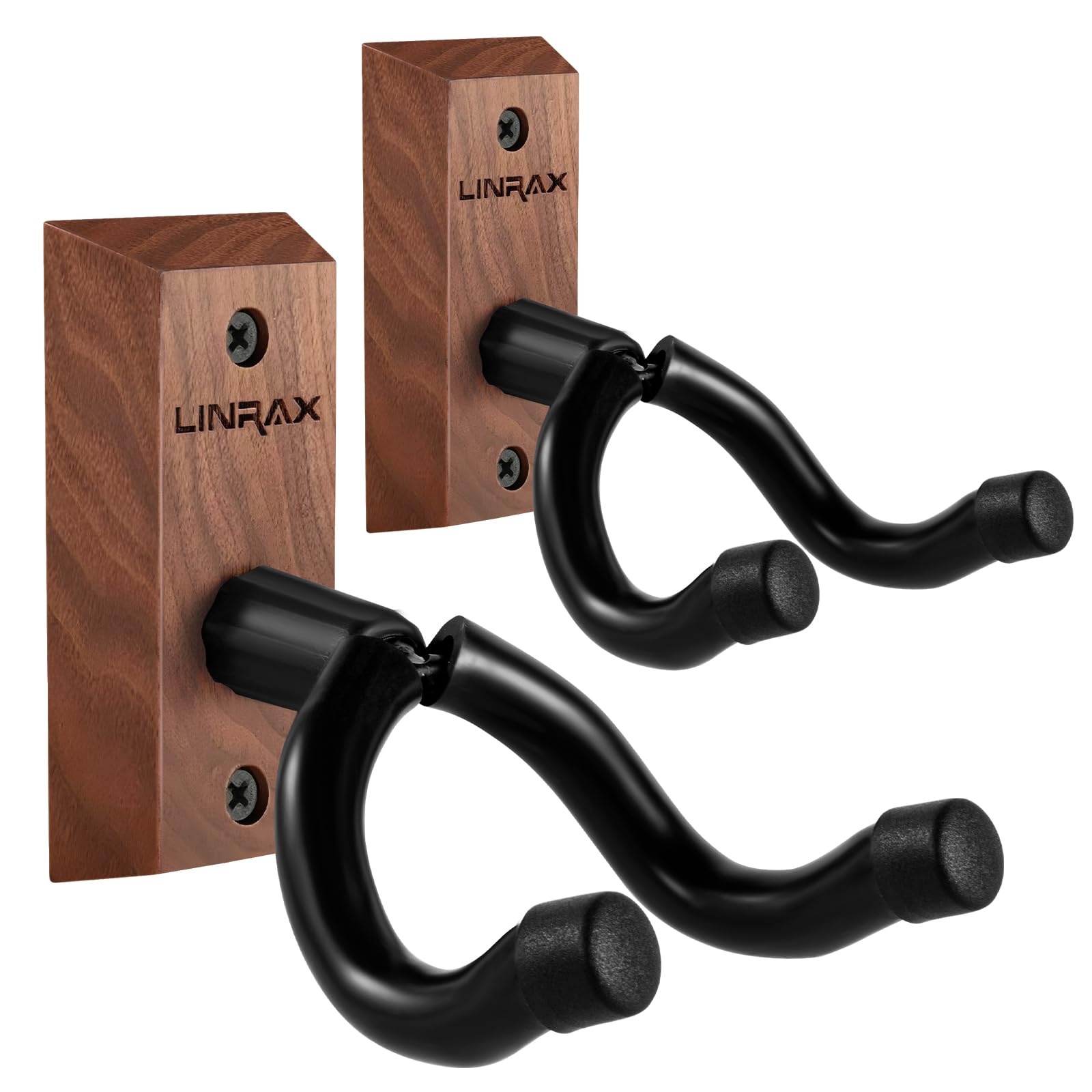 Linrax GH1 Guitar Wall Mount, 2 Pack Guitar Wall Hanger, Black Walnut Wall Hook with Screws, U-Shaped Guitar Holder for Acoustic Guitar Electric Guitar Bass Banjo Mandolin, Guitar Wall Stand