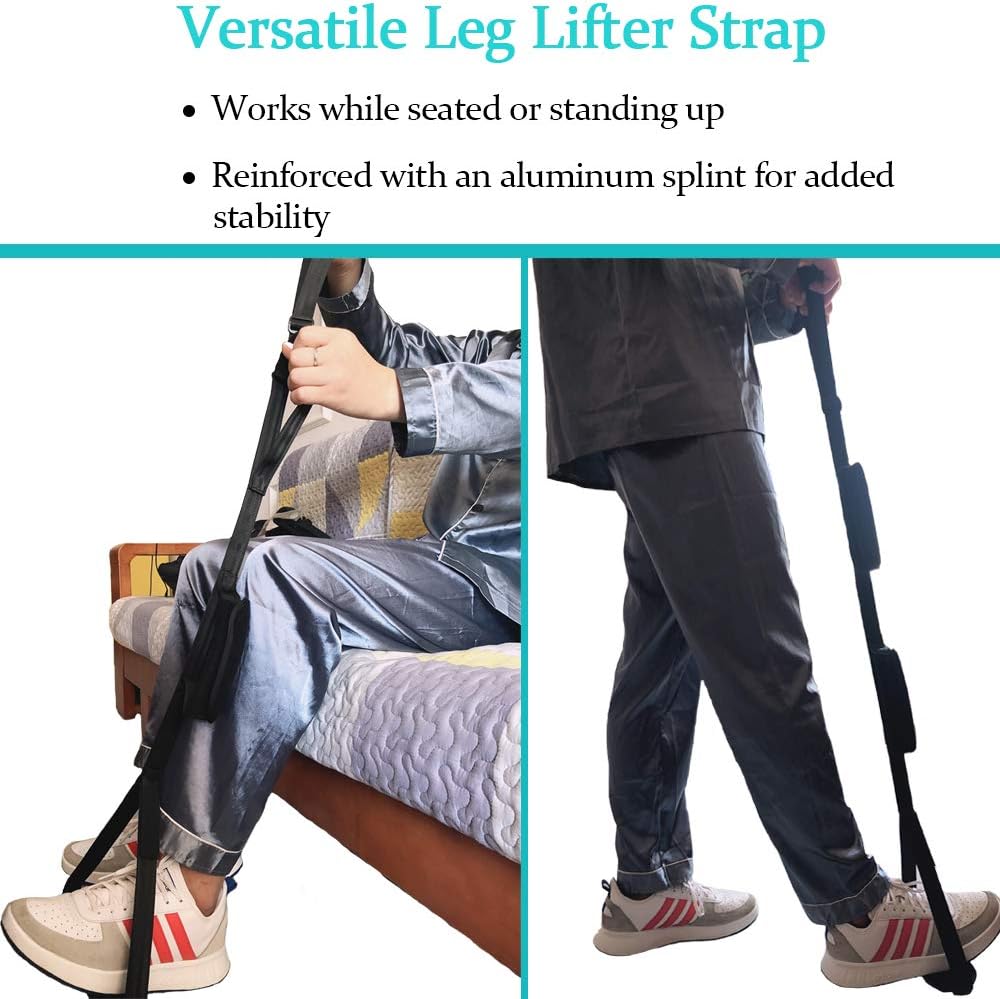 Fanwer Leg Lifter Strap（Multi-Loop Adjustable 35" - 44"）- Rigid Foot Loop & Hand Grip, Padded Handgrips & Soft Foot Pad, Mobility Aid for Hip & Knee Replacement, Elderly, Handicap, Disability: Health & Personal Care