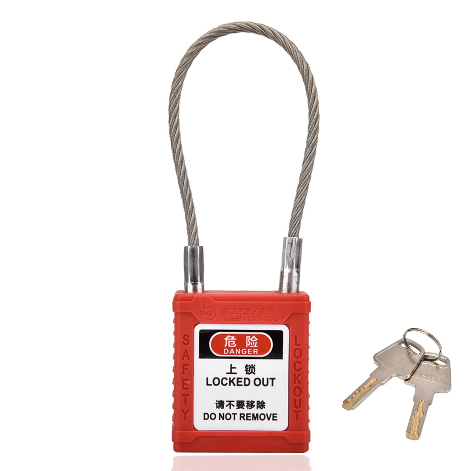 Lockout Tagout Locks - Non Conductive Safety Padlocks, Long Body Red