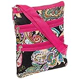 Womens Paisley Crossbody Swingpack Bag w/ Pink Trim (Pink)