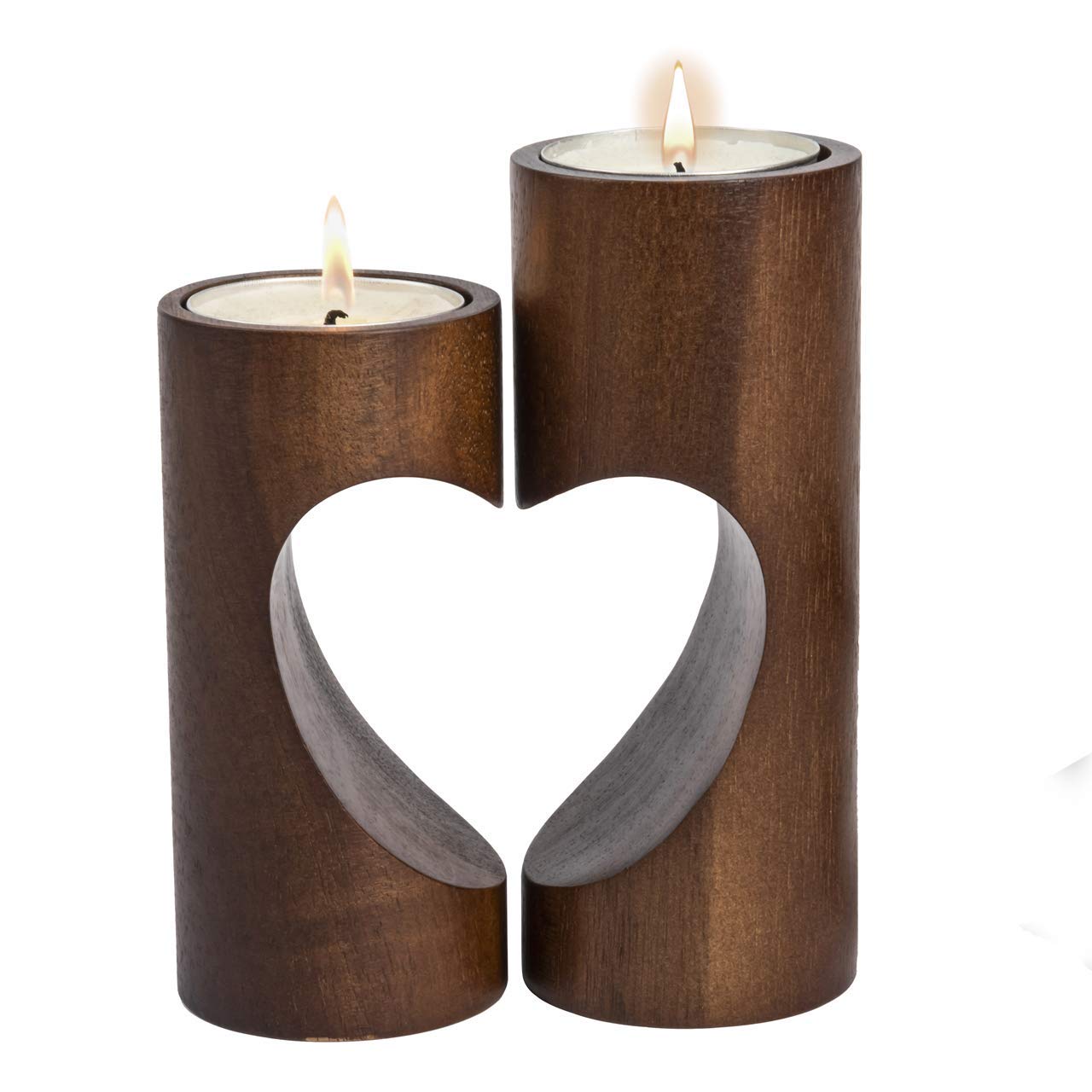 ChasBete Tea Light Candle Holders, Wood Tealight Holders, Cute Unity Heart Tea Light Holders for Home Decor - Dark