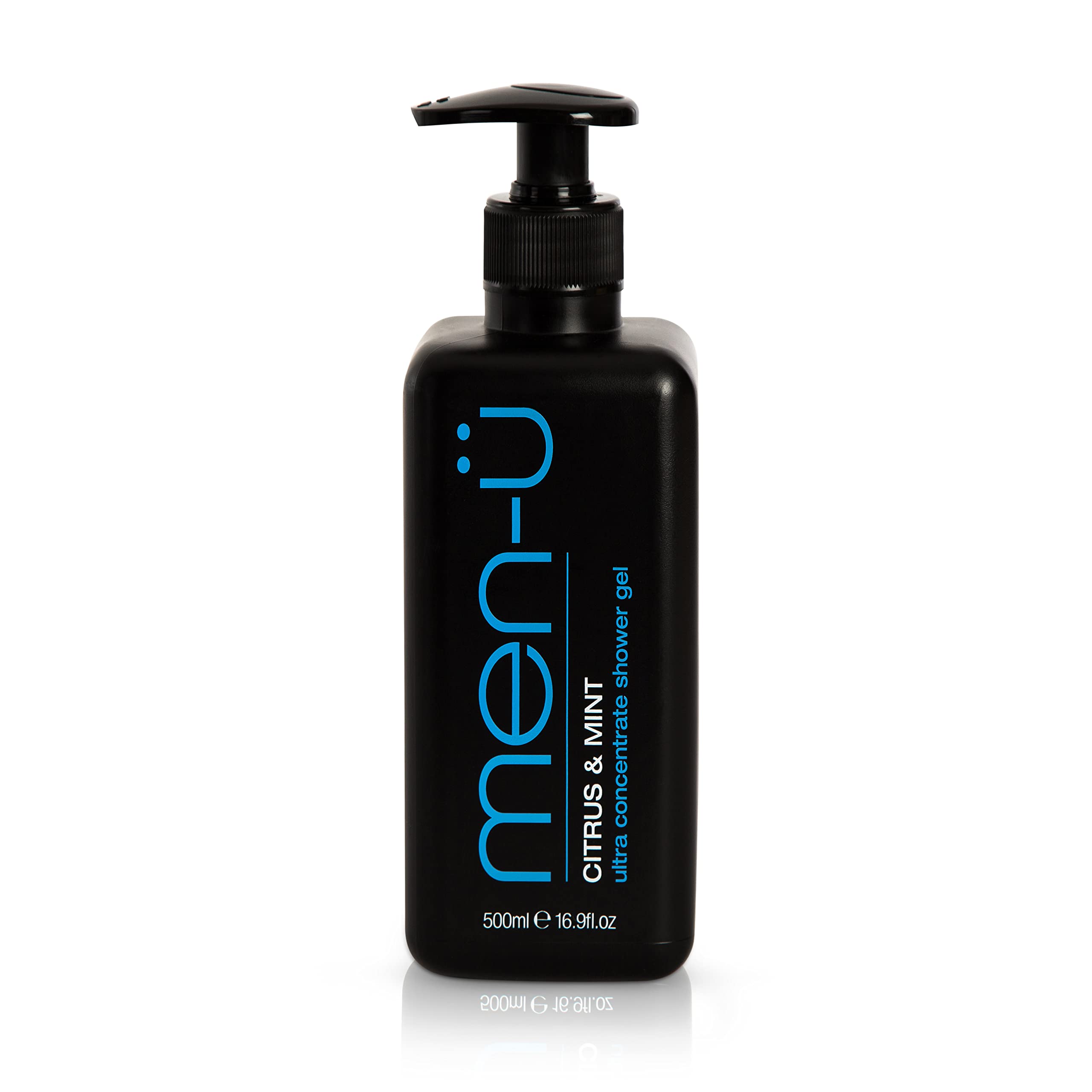 men-ü Mens Shower Gel Tank with Pump, Long Lasting Ultra Concentrate Formula, Lasts Upto 6 Months Citrus Fragrance and Mint & Menthol to Invigorate, Vegan, 500 ml
