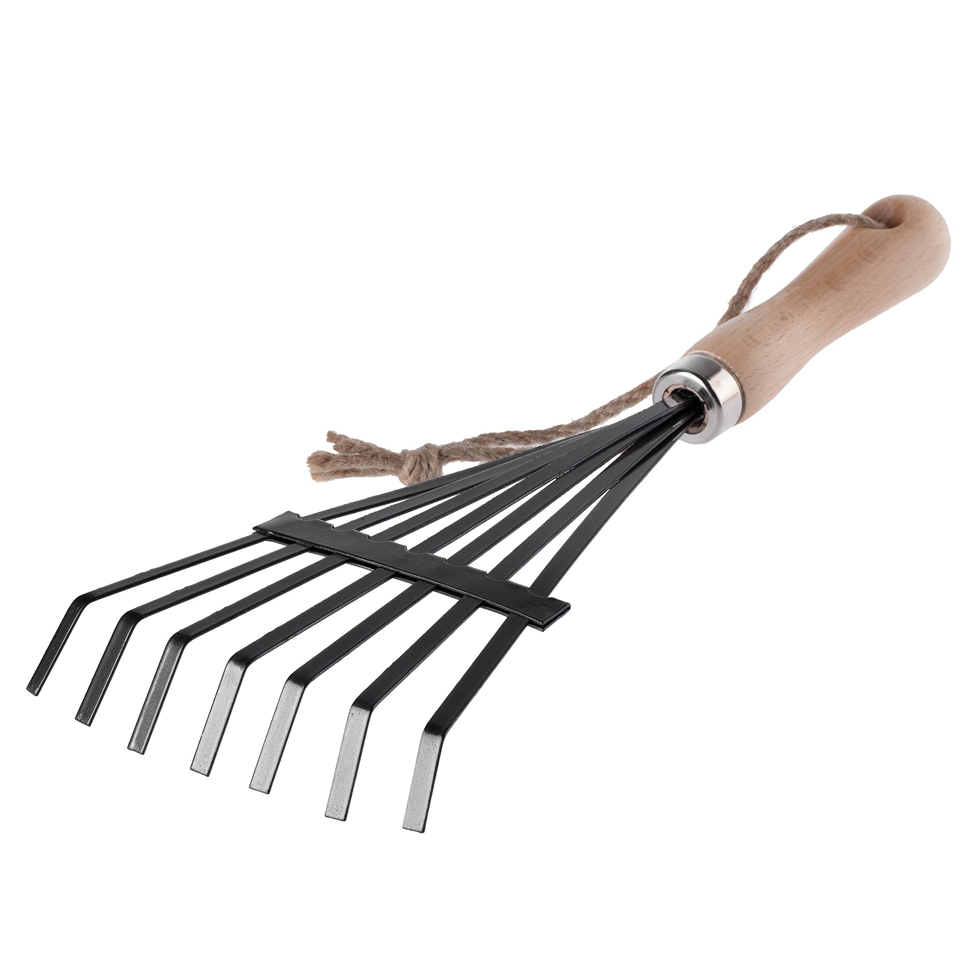 KADAX Hand Rake, Small Metal Rake with Wooden Handle for Gardening, Durable Garden Rake for Loosening Soil and Removing Weeds (Black, 7 Tines)