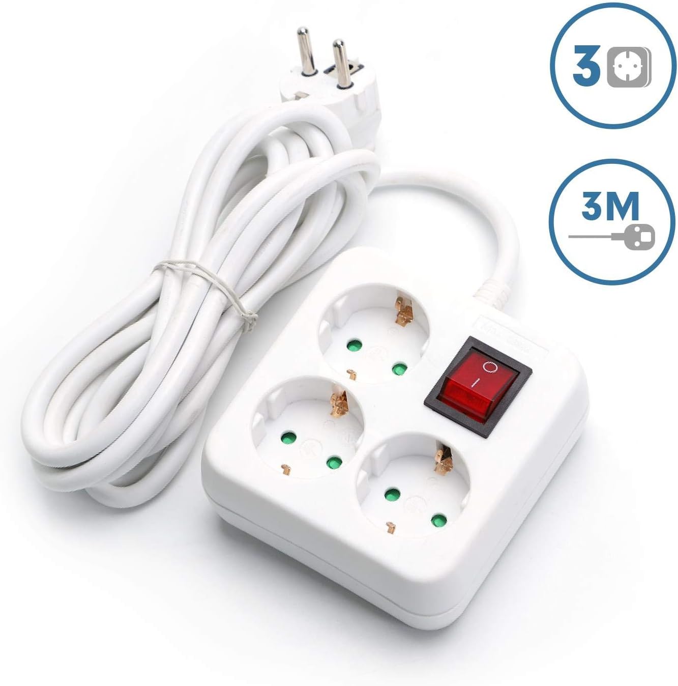 Multiprise 4 Prises Avec Interrupteur, 2P T, Bloc 4 Prises, Rallonge 3M