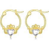 Seiyang Celtic Claddagh Earring 925 Sterling Silver Claddagh Hoop and Stud Earrings with 12 Months Birthstone Celtic Irish Lucky Jewelry Gifts for Women