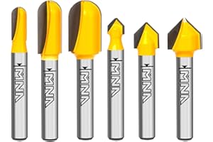 MNA 90 Degree V Groove and Round Nose Router Bit Set, 1/4 Inch Shank Signmaking Router Bits, 3D CNC Lettering & Engraving Router Bit Kit