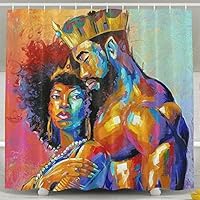 EVERMARKET Bathroom Shower Curtain,King African American Lovers Couple Colorful Painting Bath Curtain Liner,Durable Fabric Bathroom Décor Accessories Set with 12 Hooks 72x72 Inch