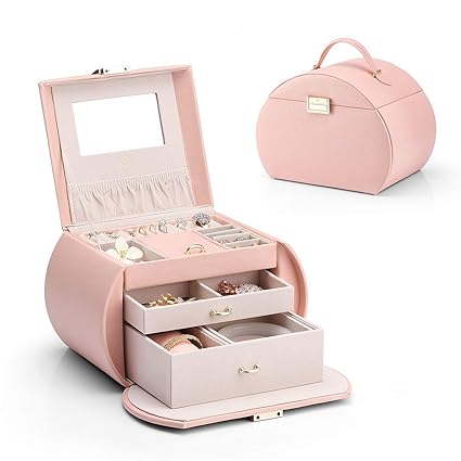  Vlando Schmuckkästchen mit Griff, aus PU-Leder mit 3 Ebenen, dekorative Bildidee 