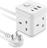 JSVER Cube Extension Lead 3 USB Ports 3 AC Outlets 2M Cable White