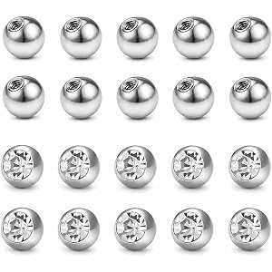 CABBE KALLO 20 Pcs 14G 5 mm Replacement Piercing Balls, 316L Surgical Steel | Hypoallergenic, highly polished screw-on replac
