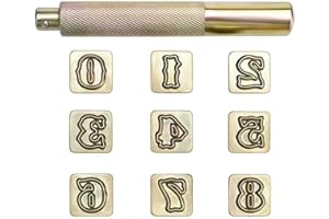 Yoption 10 Piece Number Leather Stamp Tool Set, 13mm Number 0-8 Stamps + 1 Stamping Handle for Leathercaft