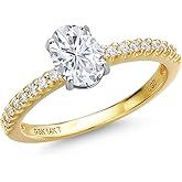 Gem Stone King 14K 2 Tone Gold White Moissanite and Lab Grown Diamond Engagement Ring For Women | 1.06 Cttw | Oval 7X5MM | Gemstone Birthstone