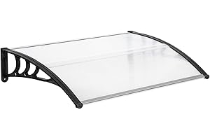 NOLLAPO 116 inch / 78 inch / 39 inch Window Awning Outdoor Polycarbonate Hollow Sheet Door Patio Canopy (Silver Canopy + Black Bracket, 35" x 60")