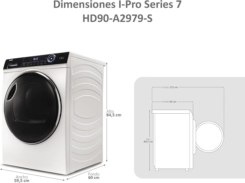 I-Pro Series 7 HD90-A2979-S- Secador com bomba de calor de 9KG, função de vapor I-Refresh, função antirrugas, tanque de água, partida atrasada, motor inversor, 14 programas