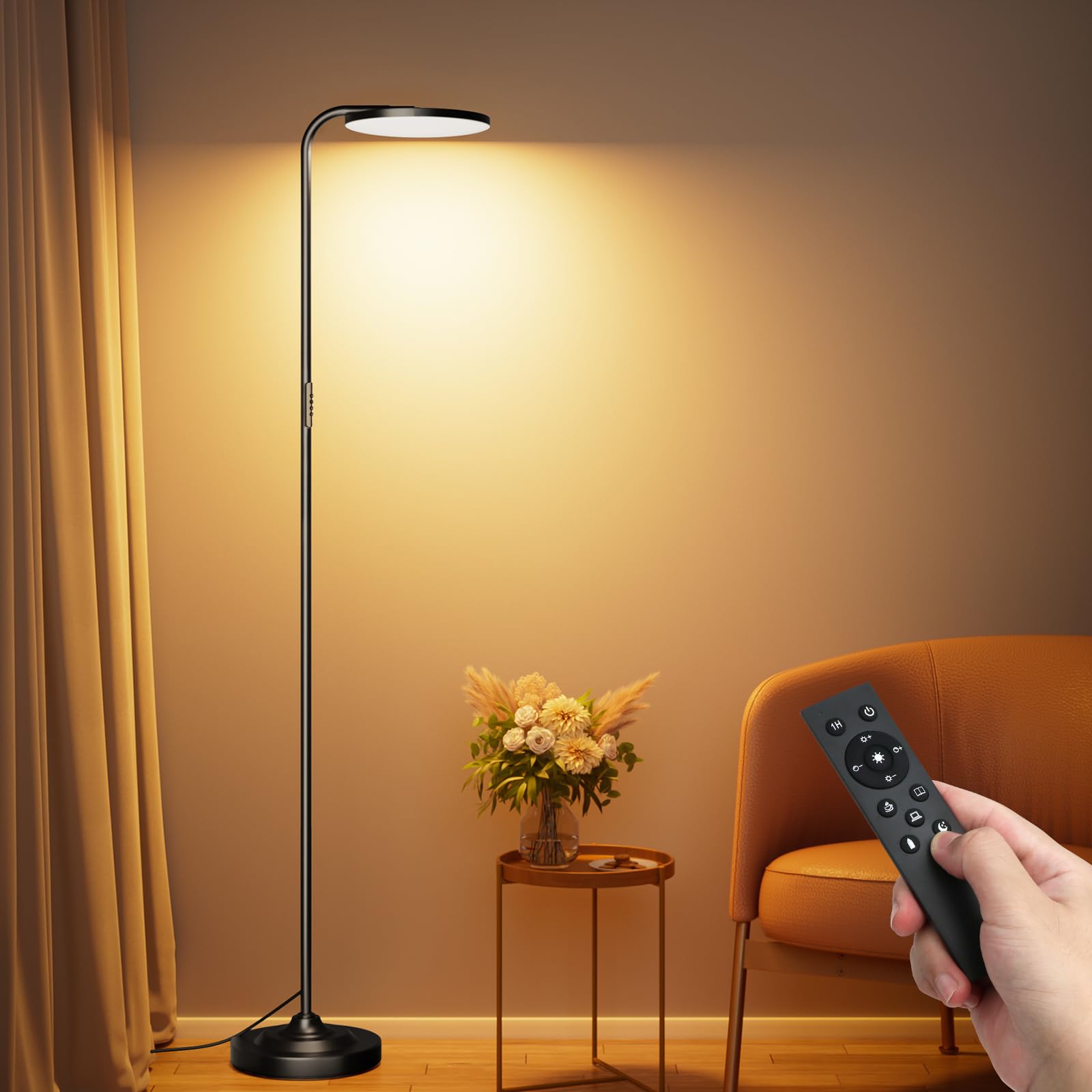 Photo 1 of SIBRILLE 36W LED Floor Lamp, Upgrade Super Bright Standing Lamp, Modern Stepless Dimmable Torchiere Tall Lamp with Remote Control, 350°Rotating Head Reading Floor Lamp for Living Room, Bedroom, Office