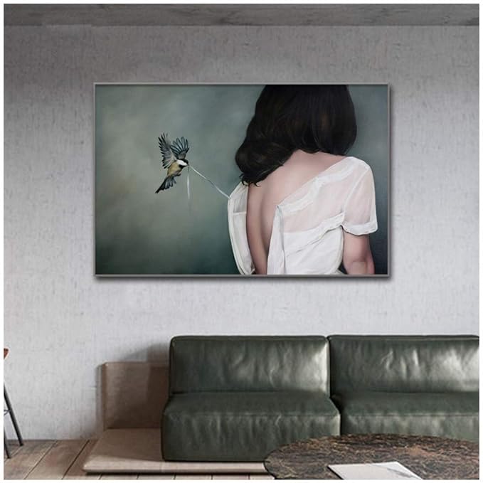 tzxdbh Impresión Moderna de la Lona Señora Flores Pintura Pluma ...