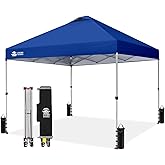 CROWN SHADES 10x10 Pop Up Canopy - Beach Tent with One Push Setup - Easy Outdoor Sun Shade for Events, Parties, Camping - Gazebo with STO-N-Go Cover Bag, Silver Coated Top, Navy Blue