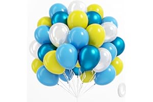 BAUANOOY 61pcs Blue and Yellow Balloons, 12 Inch Clear Yellow Blue Balloons for Cartoon Theme Baby Shower Engagement Wedding Birthday Party Decorations