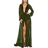 Pink Queen Women's Long Sleeve Flowy Maxi Swimsuit Tie Front Robe Cover Up