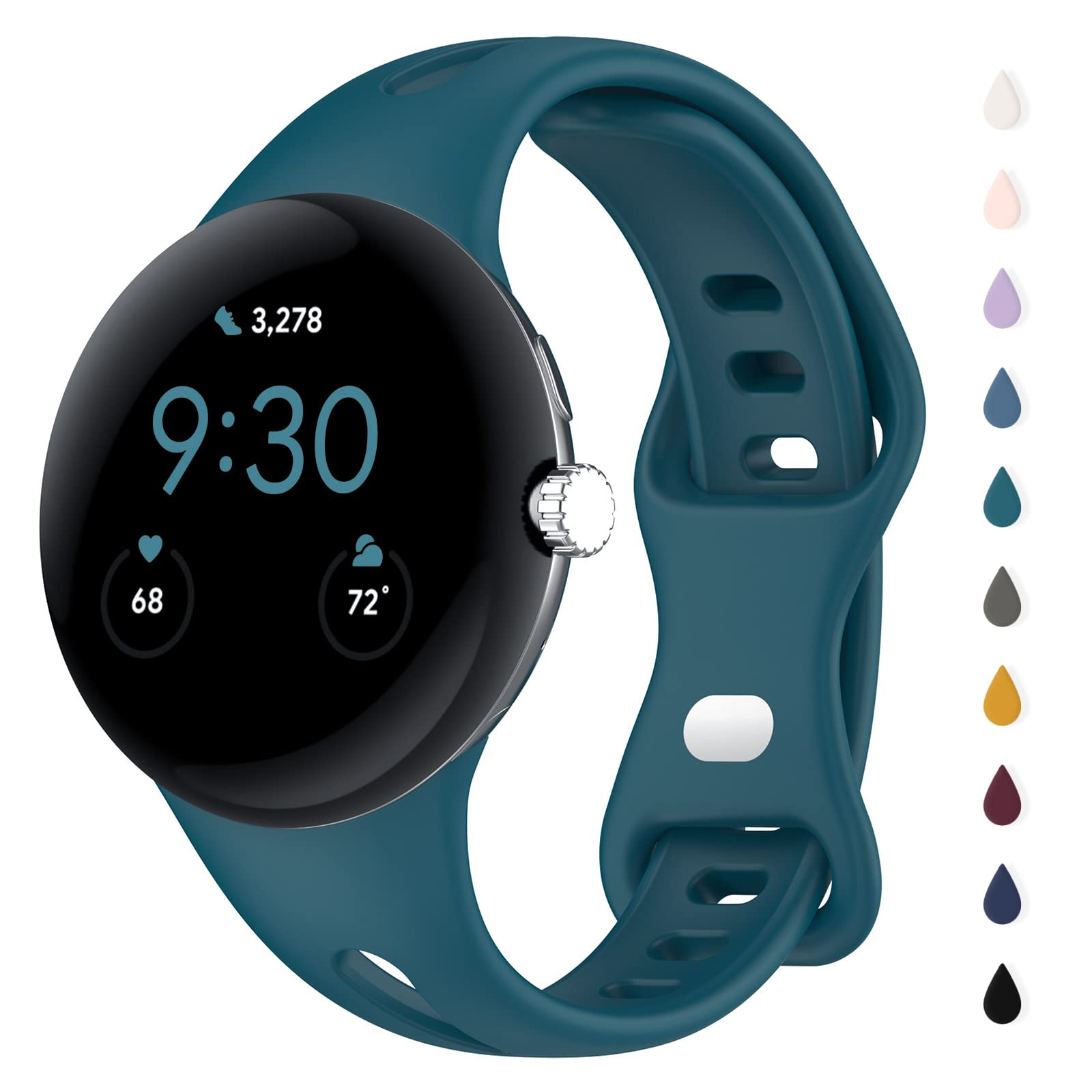 Eiavike Slim Bands Compatible with Google Pixel Watch 4 3 (41mm)/Pixel Watch 2 1, Adjustable Breathable Soft Silicone Sport Replacement Watch Band Straps Wristbands Bracelet for Google Pixel Watch