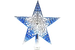 Soochat Christmas Tree Star Topper Glittered Xmas Tree Topper Hollowed-Out Christmas Star Decoration Ornaments Home Decor Silvery Blue