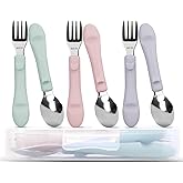 Bakpoco 6PCS Toddler Utensils, 316 Stainless Steel Baby Safe Forks + Spoons with Silicone Handle, BPA Free Dishwasher Safe Kids Silverware Cutlery with Box, Sage/Blush/Lilac