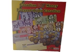 Canadian Play Money Set: 300 Bills, 250 Coins, 12 Cheques & 3 Credit Cards